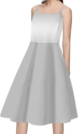 Summer Cami Midi Halter Tank Short Dress Off-Shoulder Backless Adjustable Shoulder Strap Knee-Length Sundress S-3XL