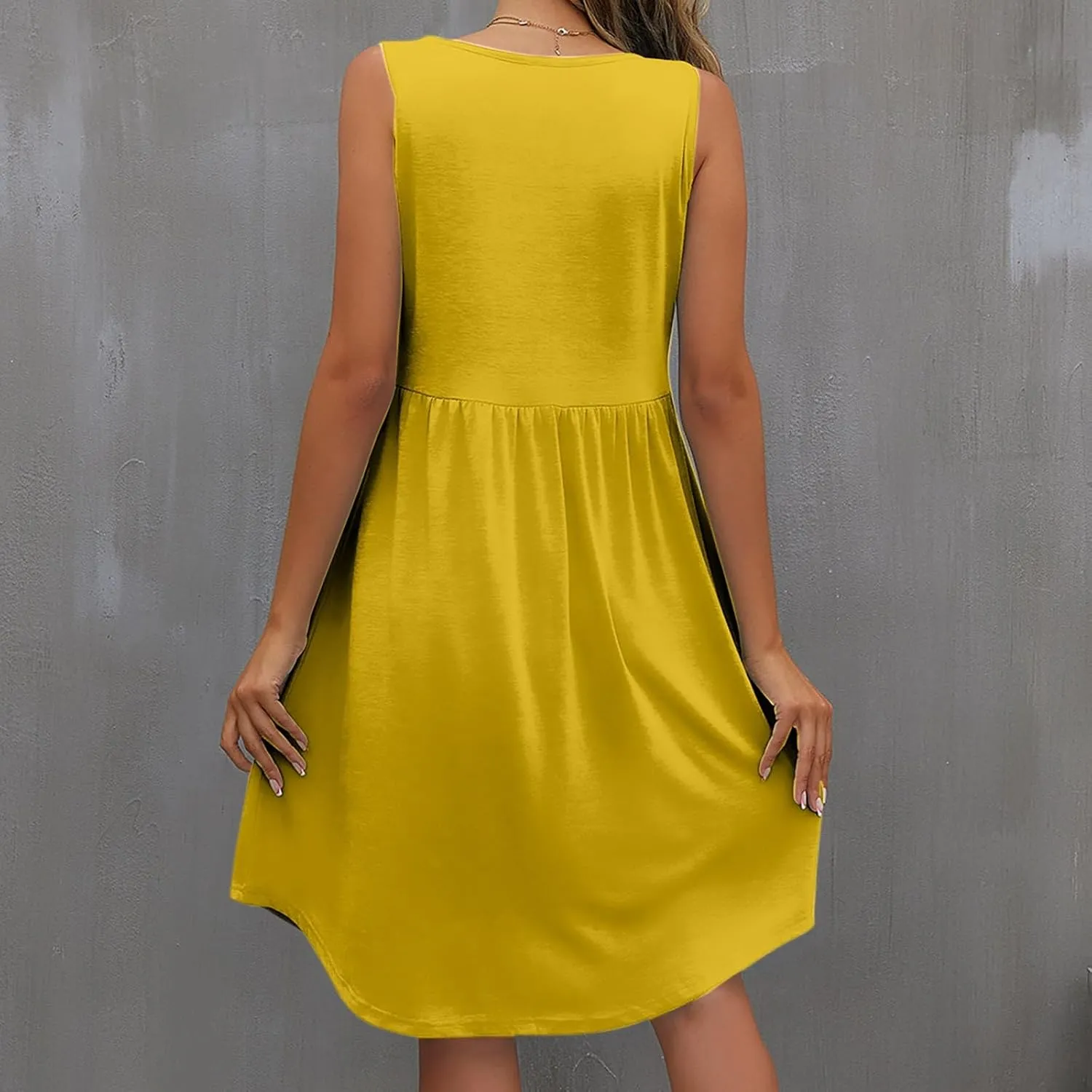 Summer Dress for Women Fashion Round Neck Loose Hem Sleeveless Casual Plus Size Comfy Dresses Working Vacation