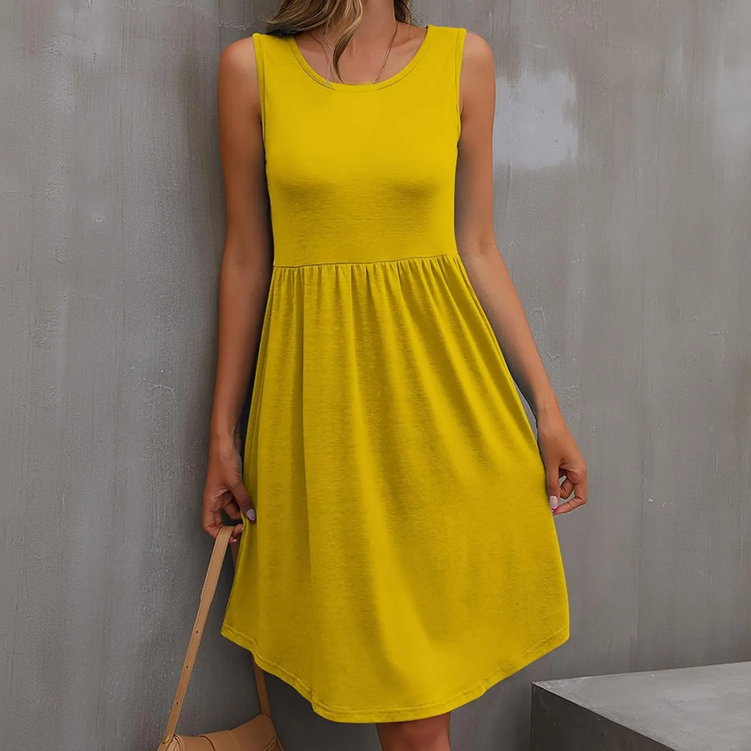 Summer Dress for Women Fashion Round Neck Loose Hem Sleeveless Casual Plus Size Comfy Dresses Working Vacation