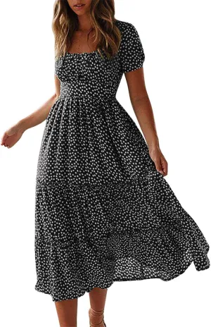 Summer Dresses for Women 2025 Polka Dot Chiffon Elegant Flowy Summer Dress Loose Tiered A Line Boho Beach Sundress