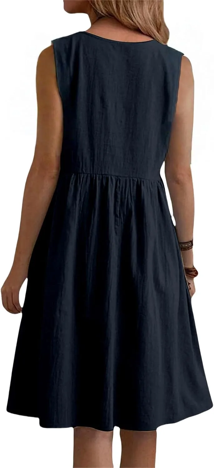 Summer Dresses for Women Casual Crew Neck Mini Dress Fashion Sleeveless Tank Dresses Lightweight Short A Line Dress