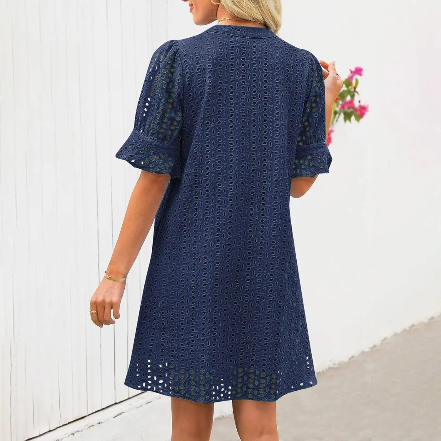 Summer Dresses for Women Solid Color Elegant Short Sleeve V Neck Casual Wrap Beach Dresses Tea