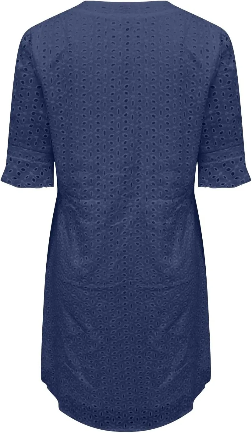 Summer Dresses for Women Solid Color Elegant Short Sleeve V Neck Casual Wrap Beach Dresses Tea