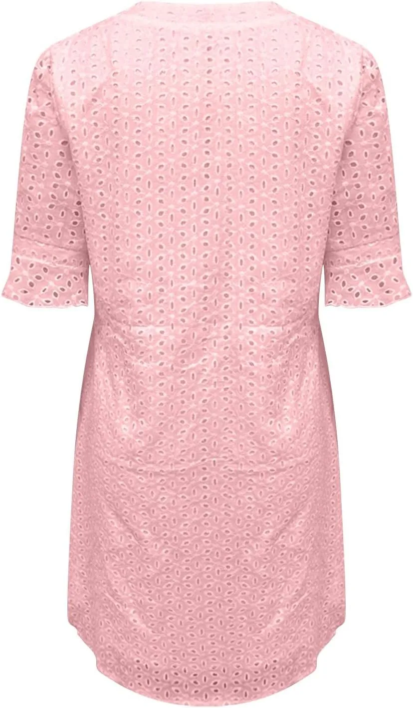 Summer Dresses for Women Solid Color Elegant Short Sleeve V Neck Casual Wrap Beach Dresses Tea