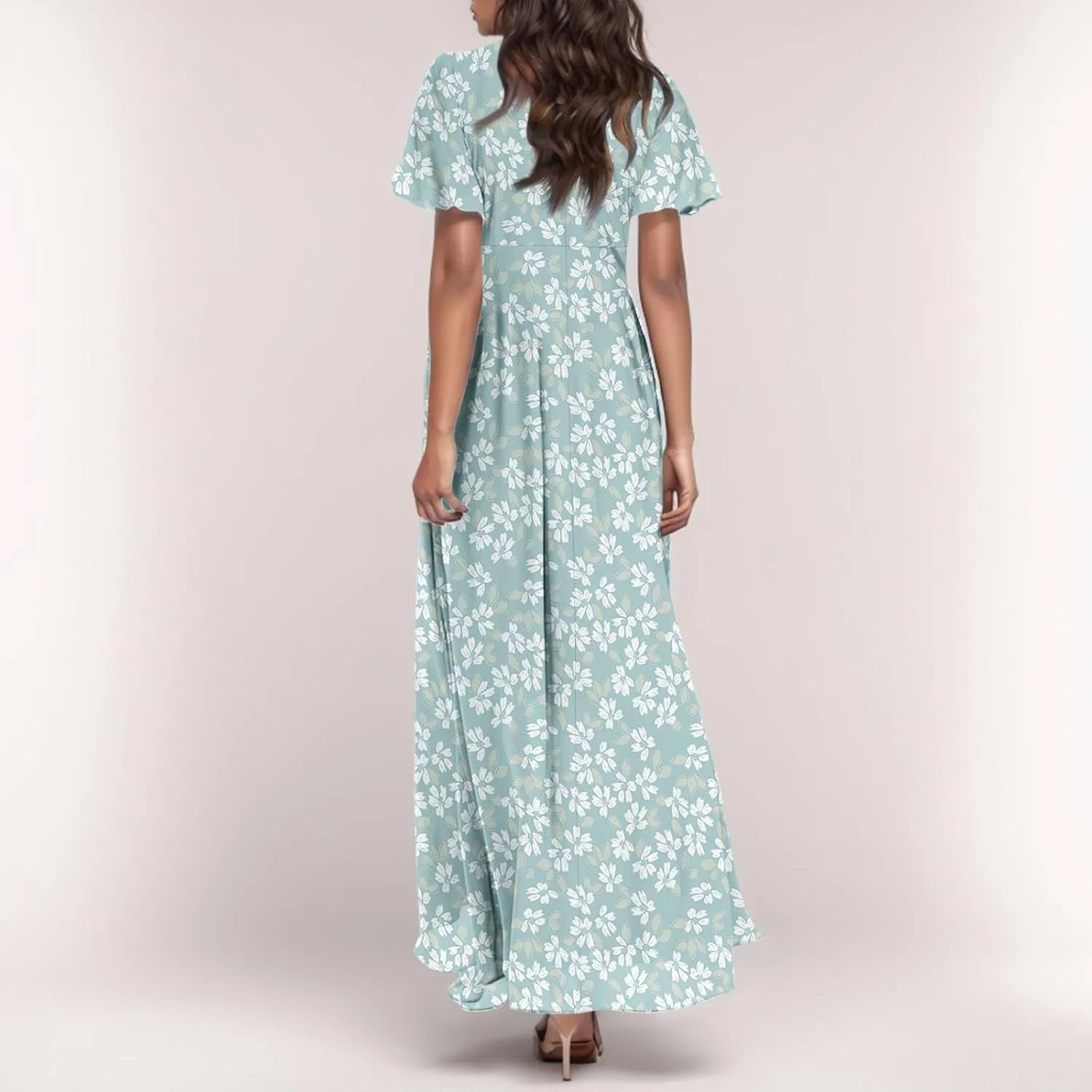 Summer Dress,Wedding Guest Floral Maxi Dress Short Sleeve Flowy Party Women's Casual Dresses