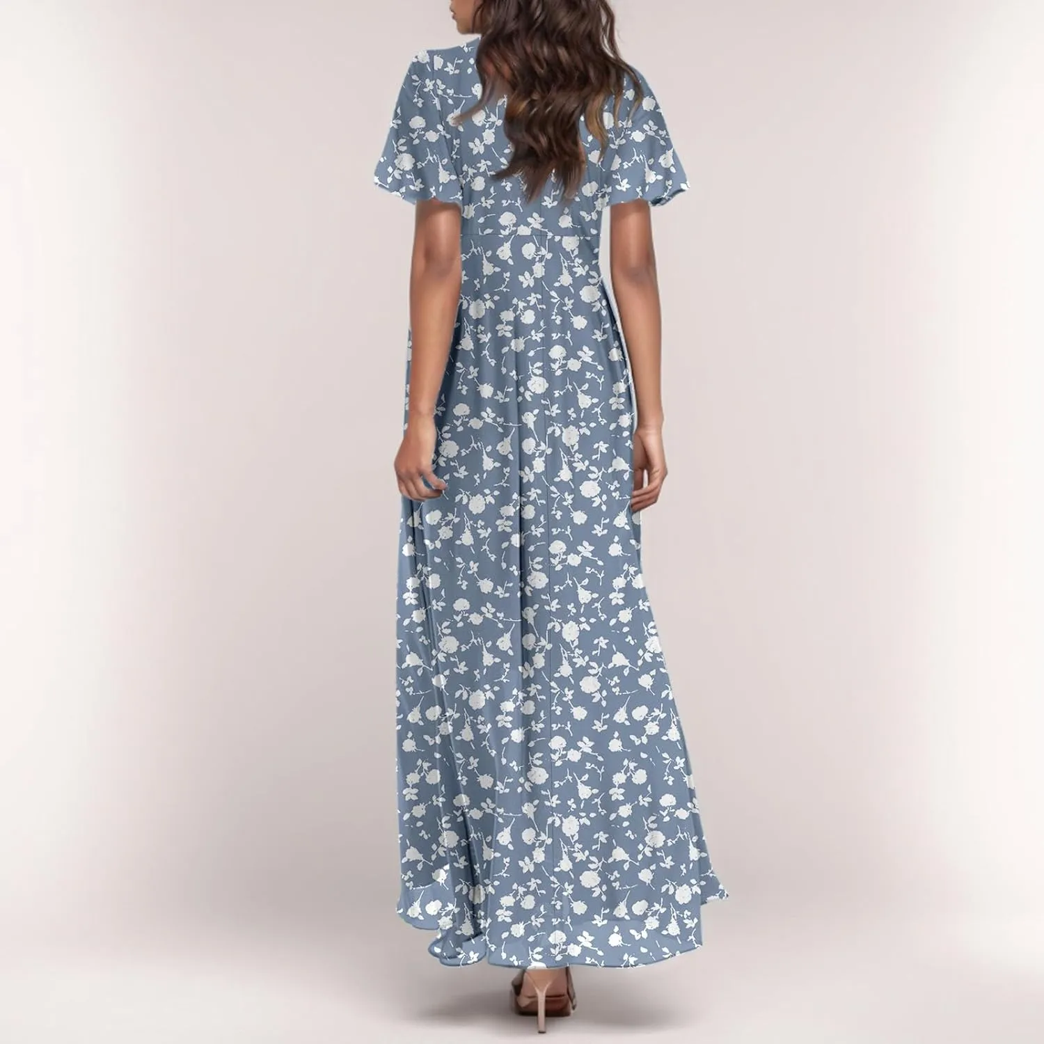 Summer Dress,Wedding Guest Floral Maxi Dress Short Sleeve Flowy Party Women's Casual Dresses