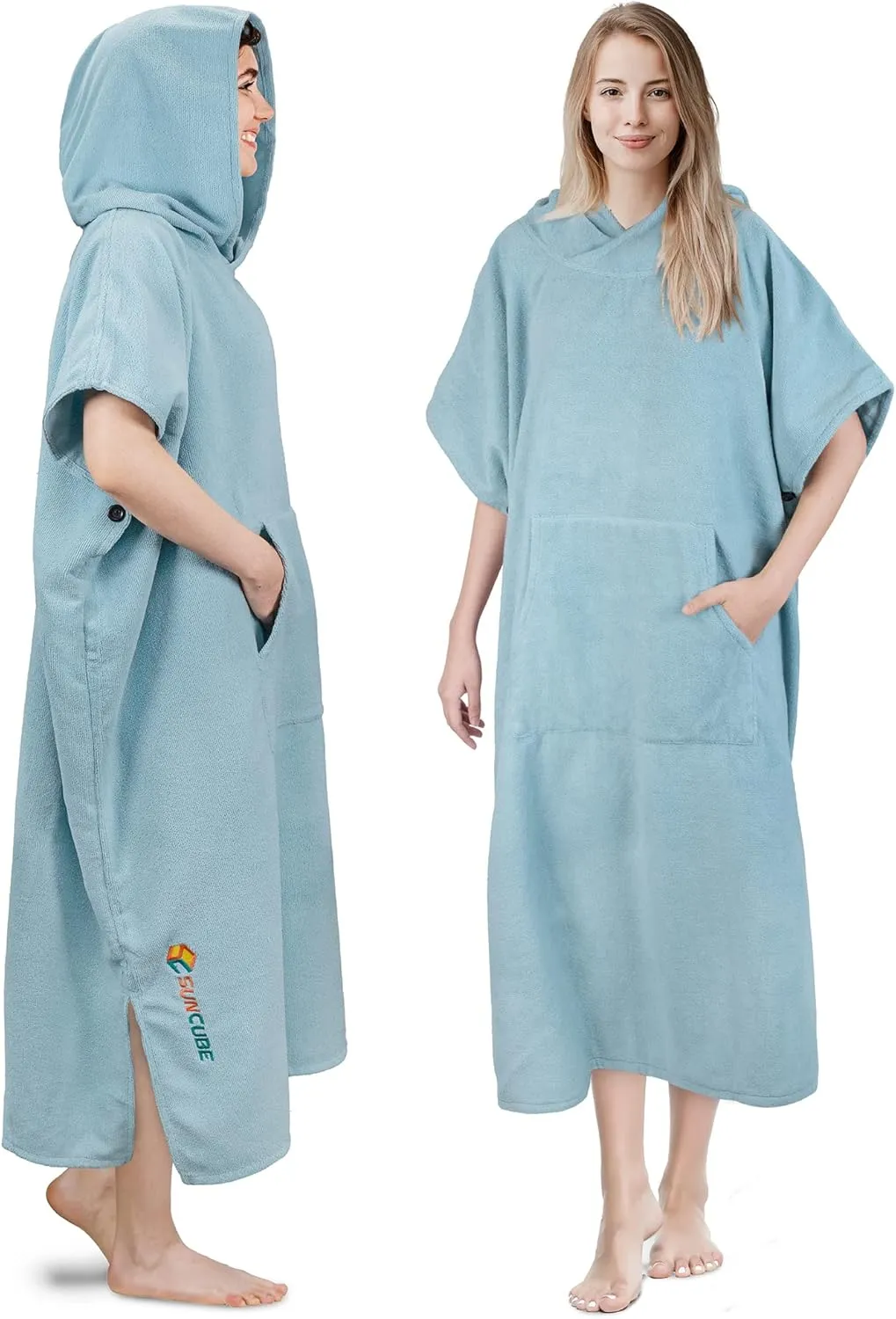 SUN CUBE Surf Poncho Changing Robe with Hood | Absorbent Quick Dry Microfiber Wetsuit Changing Towel with Pocket for Surfing Men Women