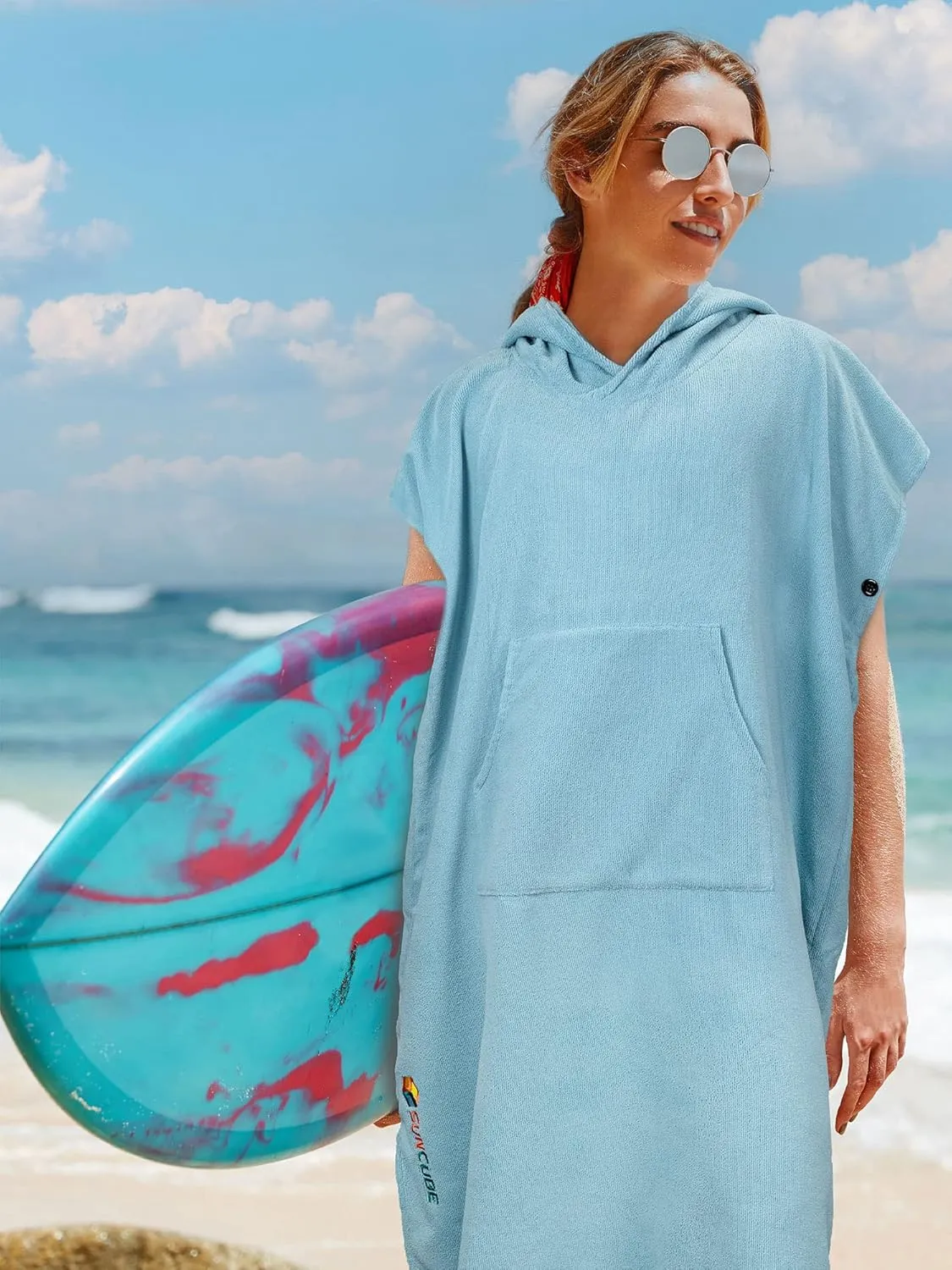 SUN CUBE Surf Poncho Changing Robe with Hood | Absorbent Quick Dry Microfiber Wetsuit Changing Towel with Pocket for Surfing Men Women