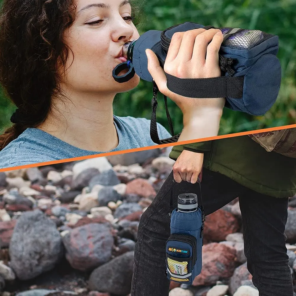 SUN CUBE Water Bottle Carrier with Strap, Insulated Water Bottle Carrier Bag with Phone Pocket Pouch, Sleeve Sling Purse Crossbody Bottle Holder for Walking, Sports, Hiking Accessories 40/64 oz
