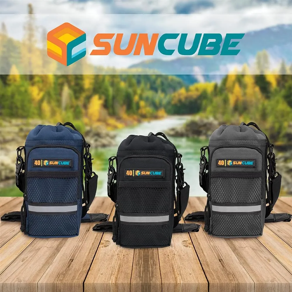 SUN CUBE Water Bottle Carrier with Strap, Insulated Water Bottle Carrier Bag with Phone Pocket Pouch, Sleeve Sling Purse Crossbody Bottle Holder for Walking, Sports, Hiking Accessories 40/64 oz