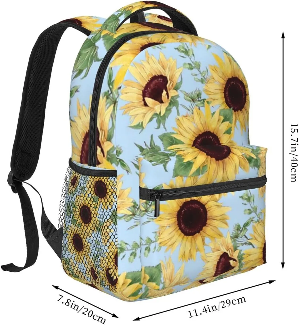 Sunflower Blue Floral Backpack Laptop Backpack Sports Travel Shoulder bag Light casual backpack