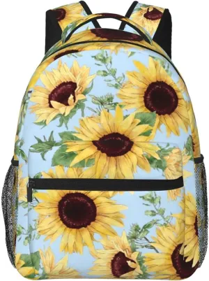 Sunflower Blue Floral Backpack Laptop Backpack Sports Travel Shoulder bag Light casual backpack