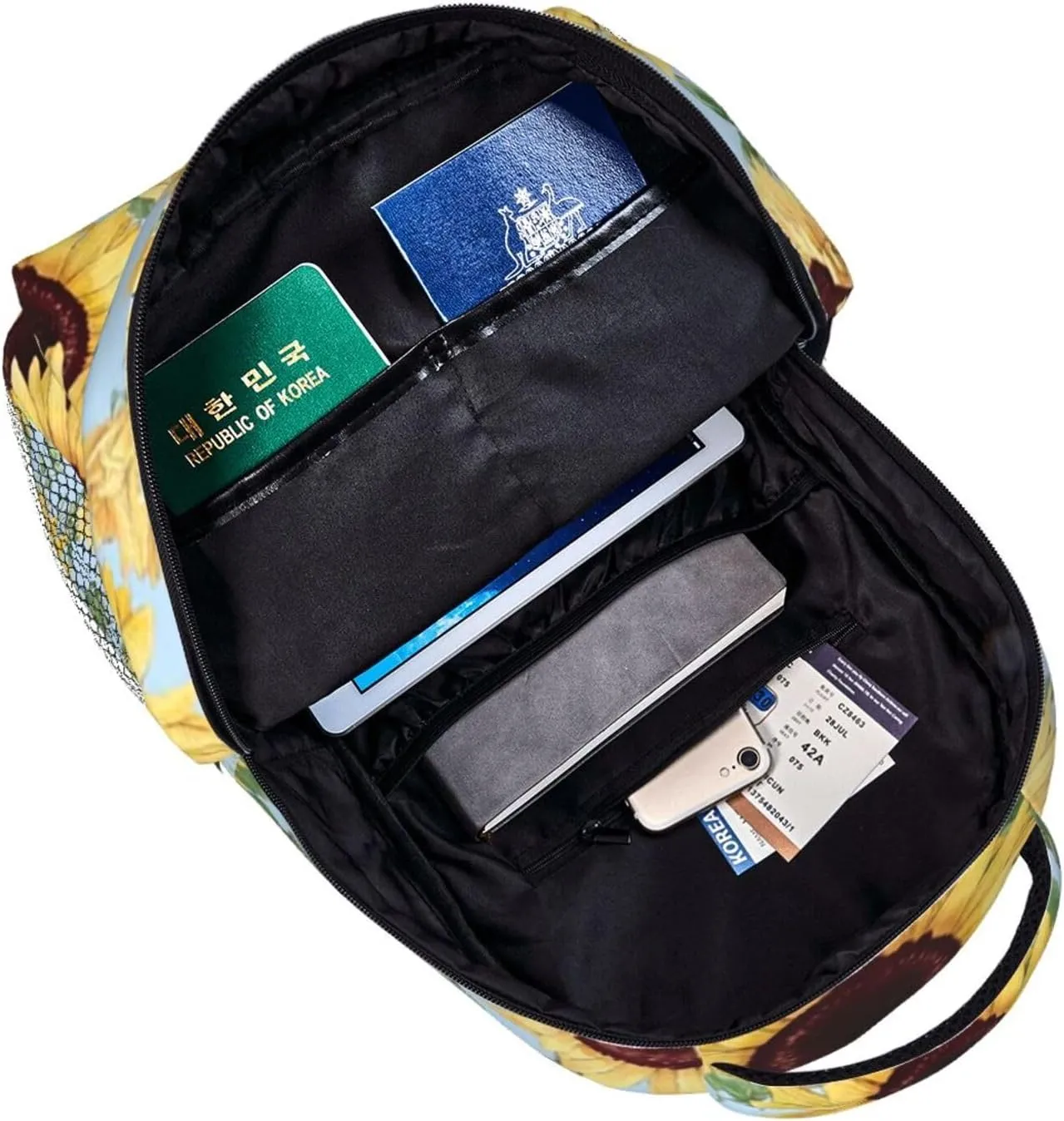 Sunflower Blue Floral Backpack Laptop Backpack Sports Travel Shoulder bag Light casual backpack