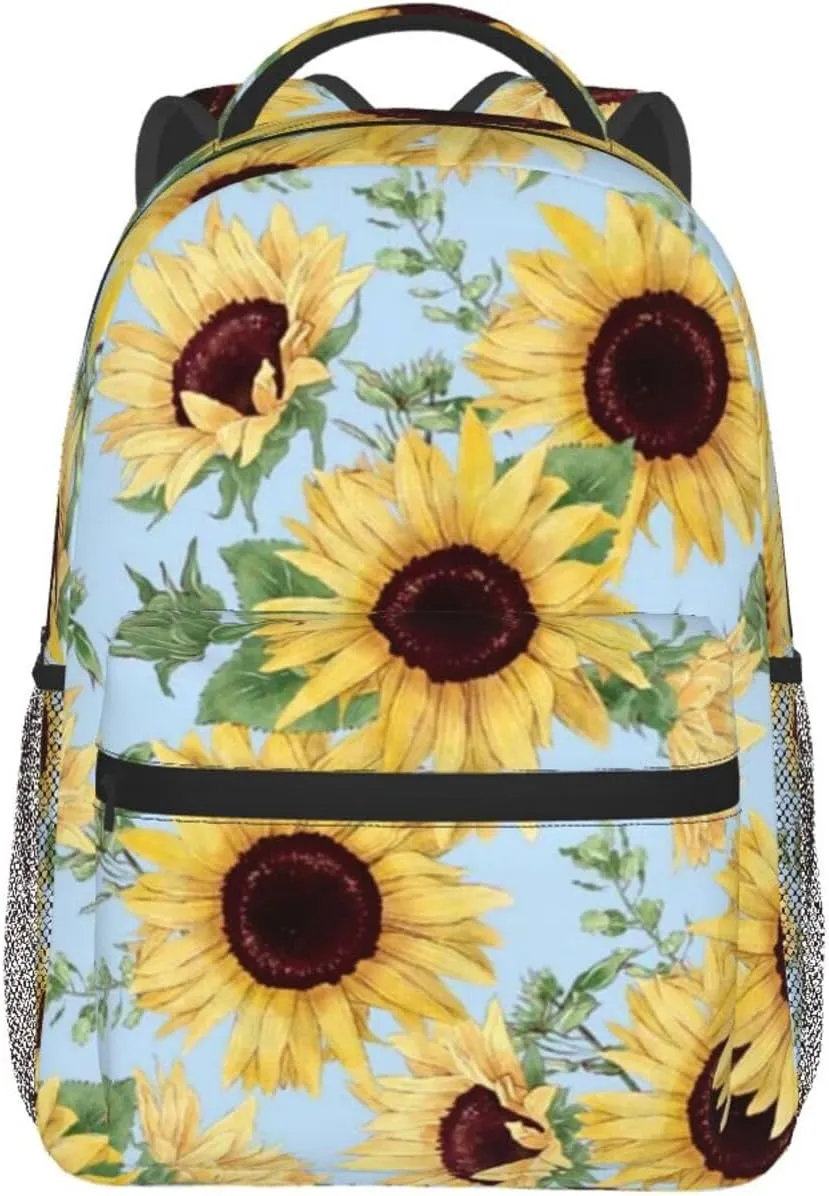 Sunflower Blue Floral Backpack Laptop Backpack Sports Travel Shoulder bag Light casual backpack