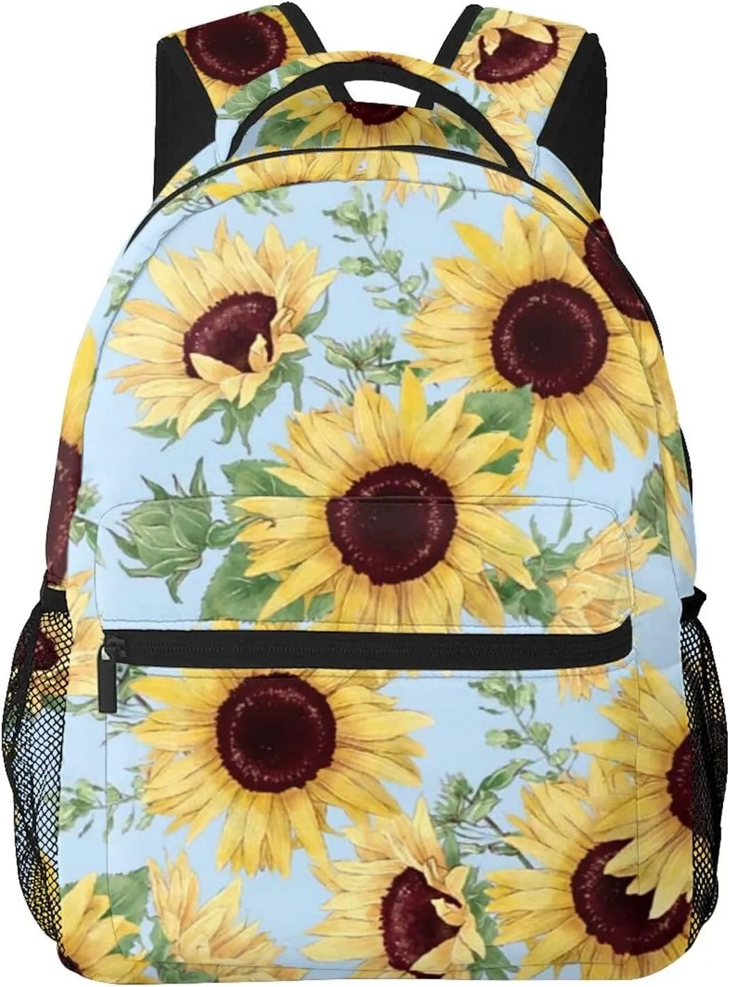 Sunflower Blue Floral Backpack Laptop Backpack Sports Travel Shoulder bag Light casual backpack