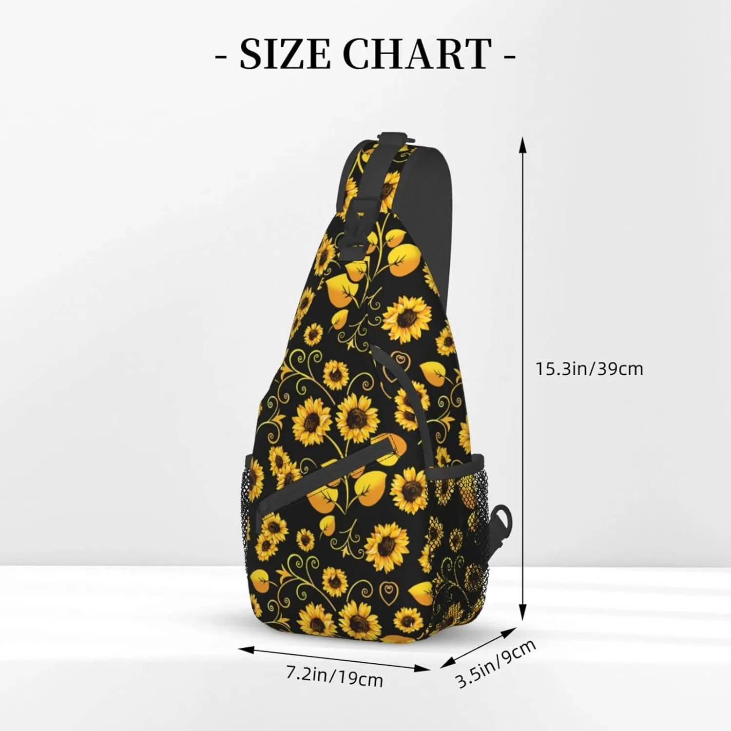Sunflower Sling Bag Crossbody Backpack for Men Women Seamless Sunflower Leaves Yellow Flowers on Black Background Chest Bag Adjustable Casual Shoulder Backpack Travel Hiking Daypack