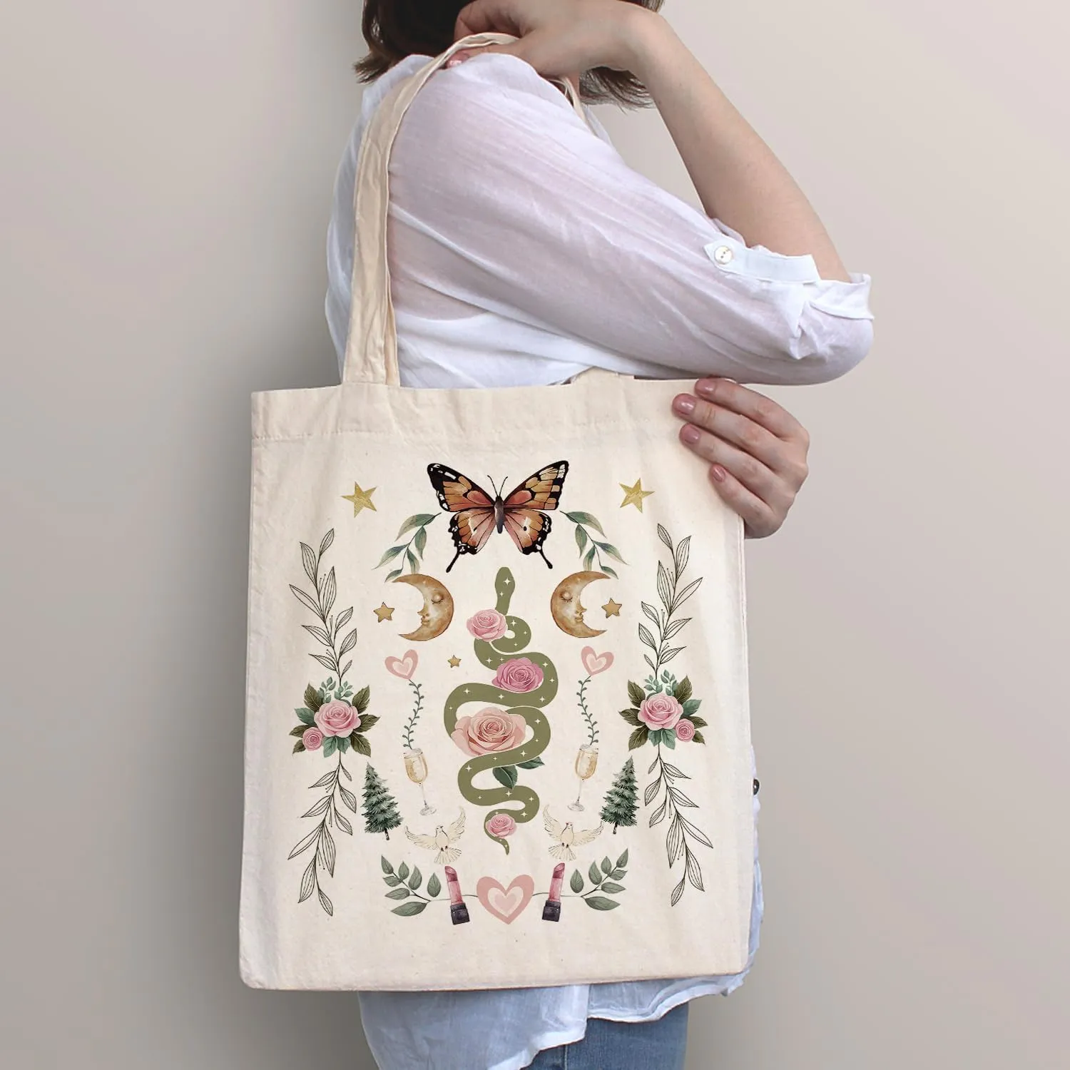 SUNFYCN Canvas Cotton Tote Bag for Women, Cat Tote Bag Reusable Grocery Bags Shopping Bags, Cute Tote Bag for Cat Lover