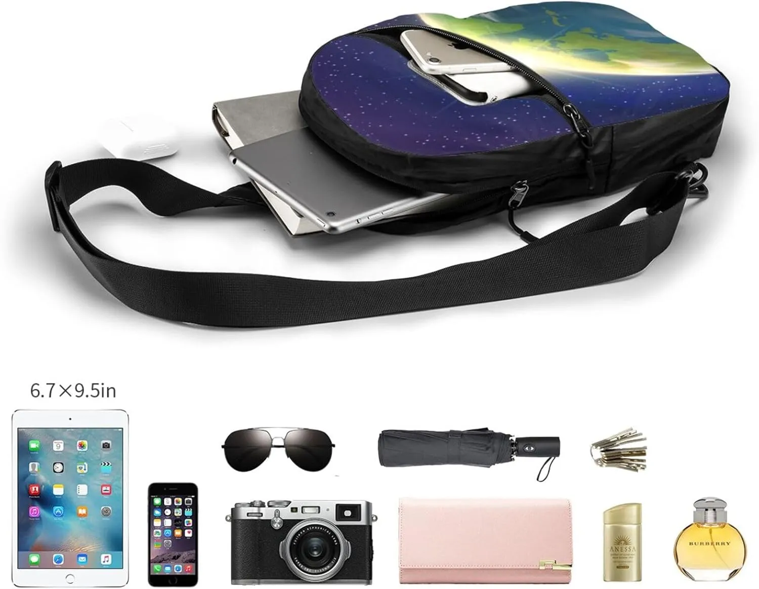 Sunrise Earth Space Sling Bag for Men Women, Small Crossbody Sling Backpack Shoulder Chest Bag, Anti Theft Travel Hiking Sports