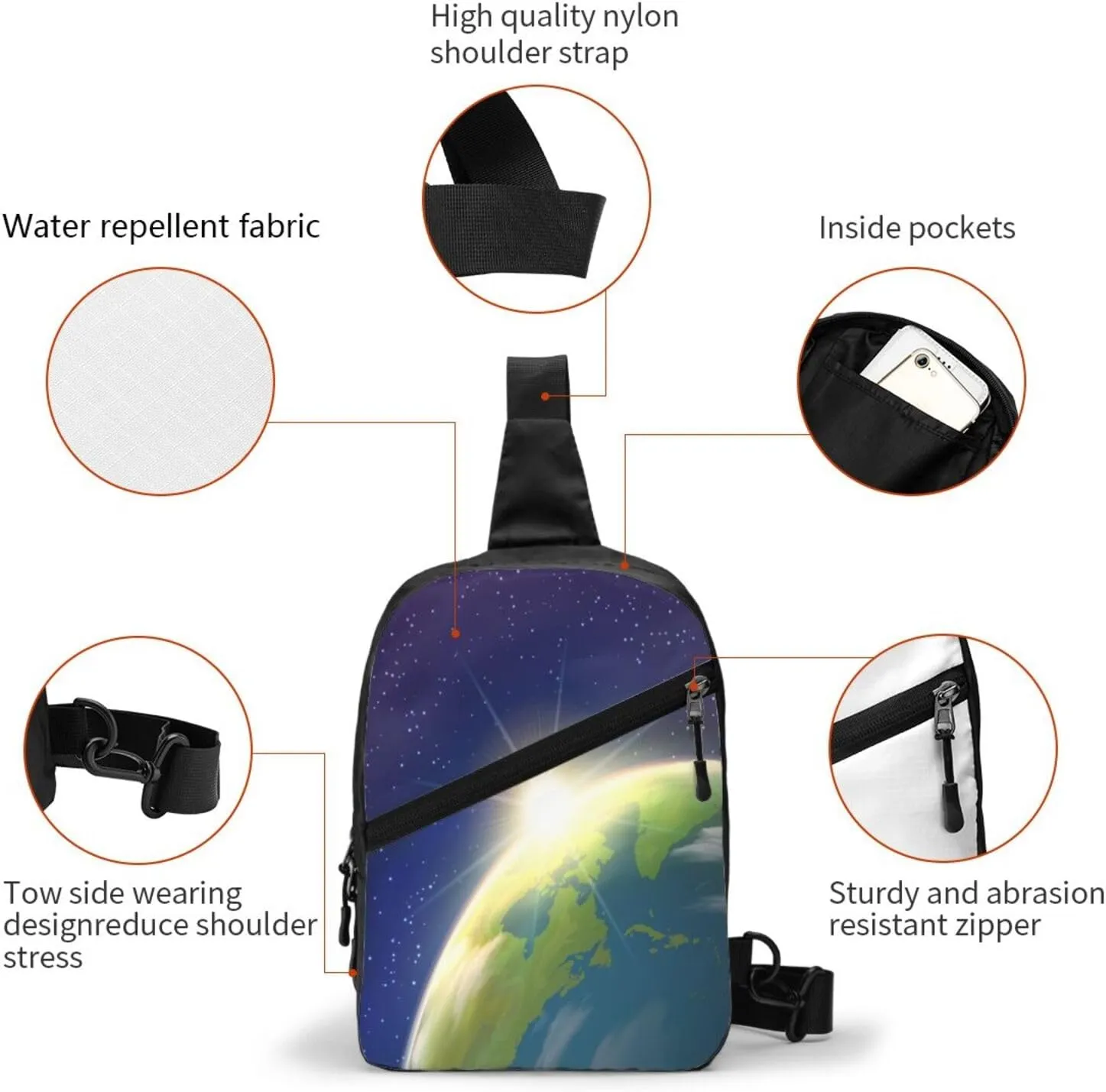 Sunrise Earth Space Sling Bag for Men Women, Small Crossbody Sling Backpack Shoulder Chest Bag, Anti Theft Travel Hiking Sports