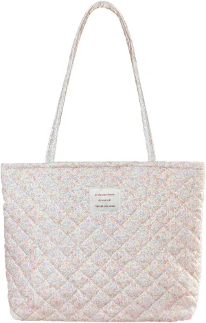 Sunwel Fashion Top Zipper Women Floral Quilted Tote Bag for Work Travel Gym Shopping Beach