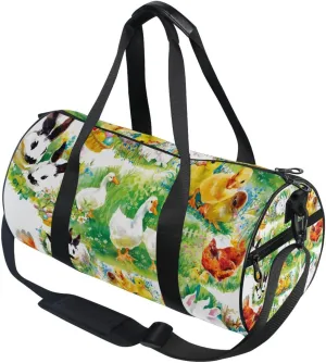 susiyo Small Sports Gym Bag Farm Ducklings Chickens Hares Compact Workout Duffle Bags for Men Women