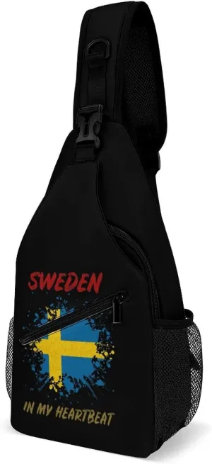 Sweden in My Heartbeat Crossbody Bag Multipurpose Over Shoulder Sling Backpack Travel Chest Side Pouch Daypack