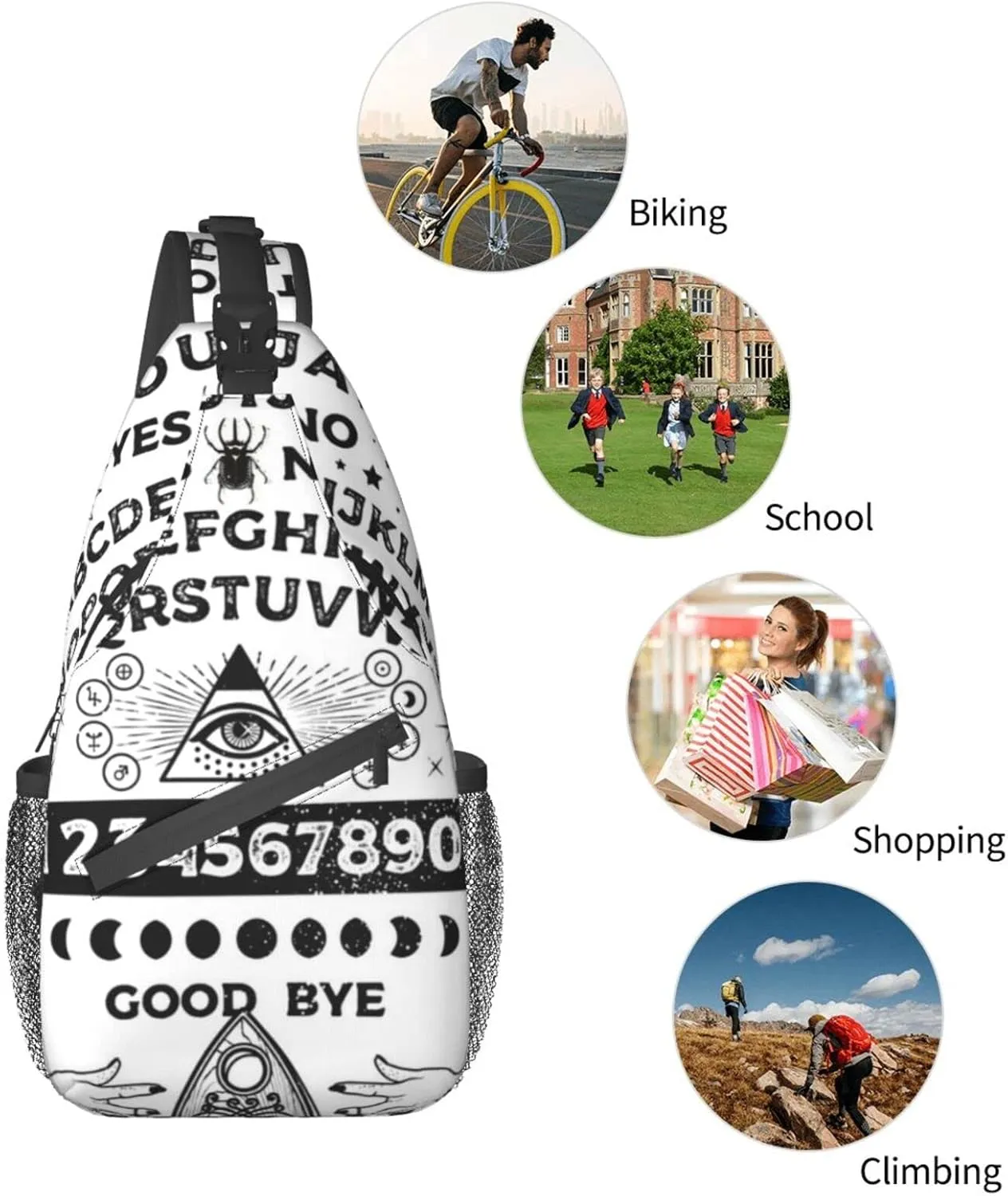 SWEET TANG Men and Women Sling Bag Chest Daypack Board With Skull Occultism Set Shoulder Backpack Crossbody for Hiking Camping Running Large Capacity Anti-Theft Rucksack