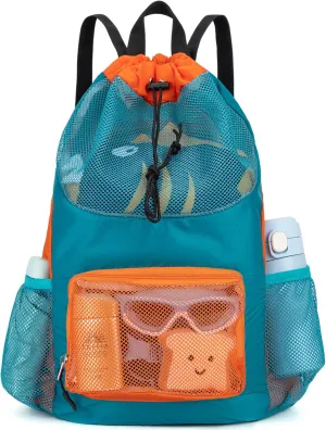 Swim Bag for Kids Drawstring Backpack for Boys Lightweight Mesh Beach Backpack Swimming Pool Sports Gym String Bag Green