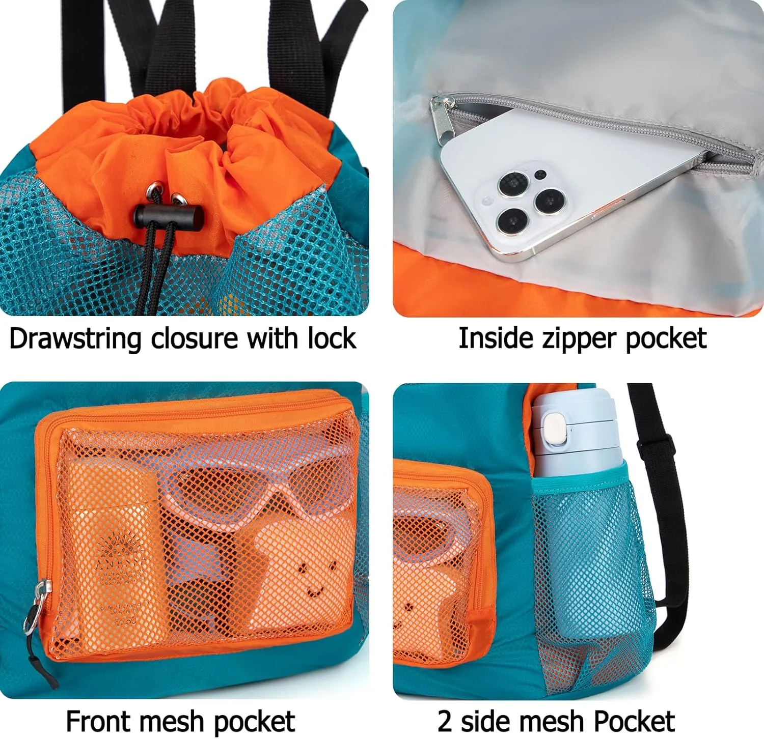 Swim Bag for Kids Drawstring Backpack for Boys Lightweight Mesh Beach Backpack Swimming Pool Sports Gym String Bag Green
