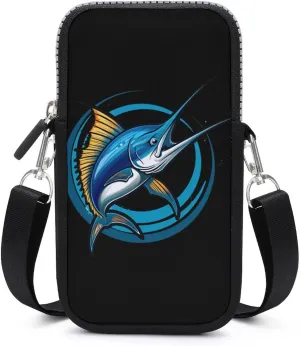 Swordfish Sport Fishing Marlin Sailfish Billfish Cell Phone Purse Small Cross-body Bags Portable Shoulder Bag with Zippered for Women Men