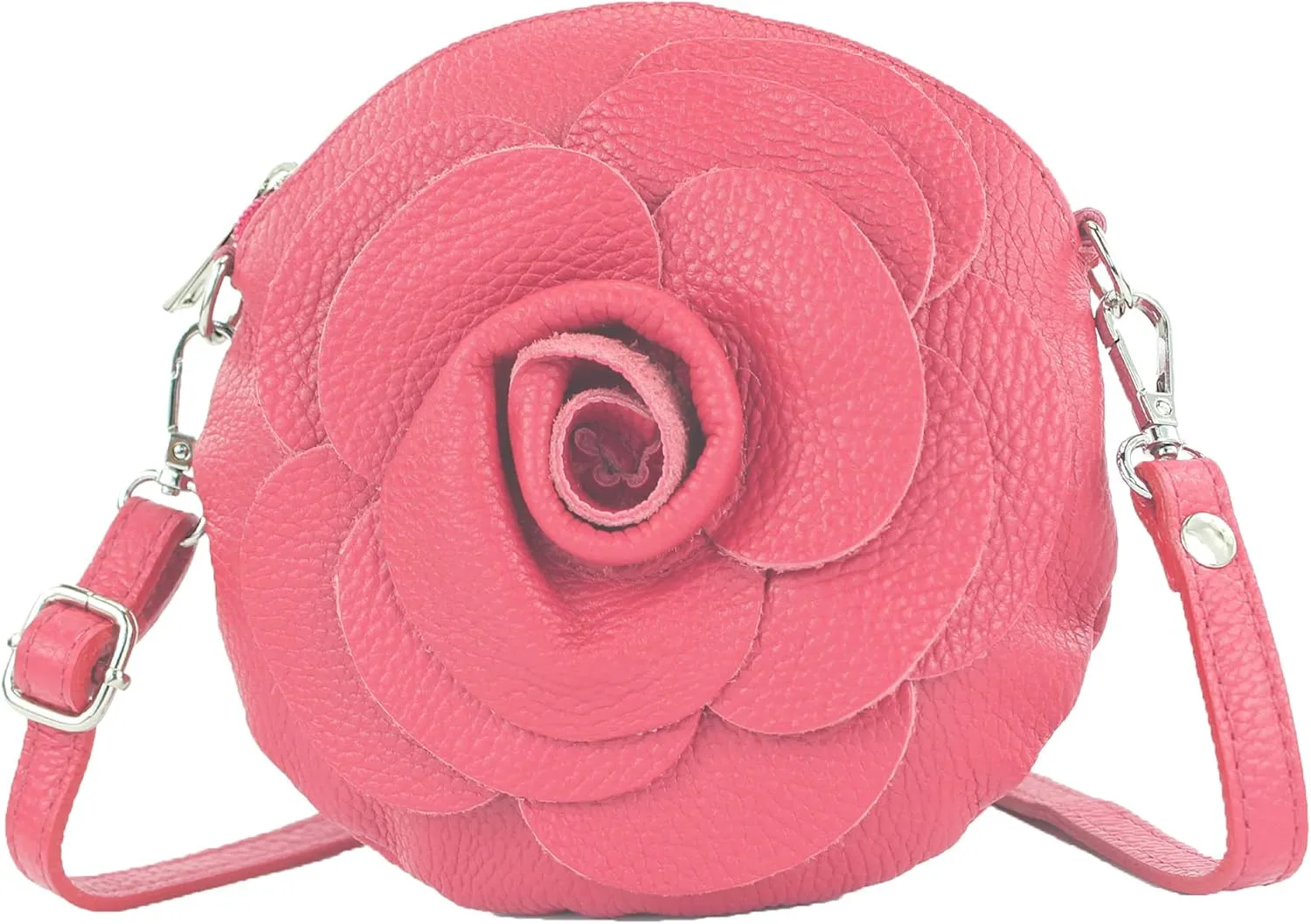 T225 - Leather Shoulder Bag, Floral Pattern, Small Size