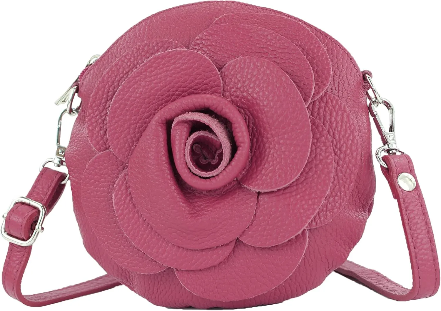 T225 - Leather Shoulder Bag, Floral Pattern, Small Size