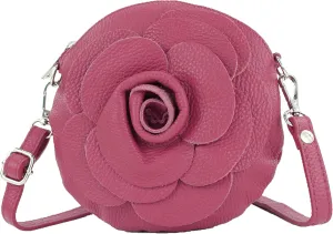 T225 - Leather Shoulder Bag, Floral Pattern, Small Size