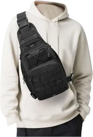 Tactical Sling Bag Backpack for Men, Waterproof Military Crossbody Bag Shoulder Backpack for Hiking, Outdoor Sports, Black