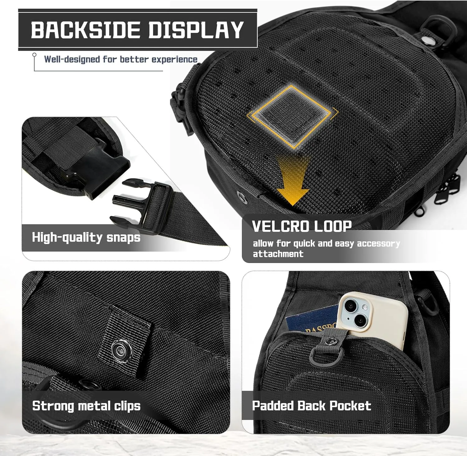 Tactical Sling Bag Backpack for Men, Waterproof Military Crossbody Bag Shoulder Backpack for Hiking, Outdoor Sports, Black