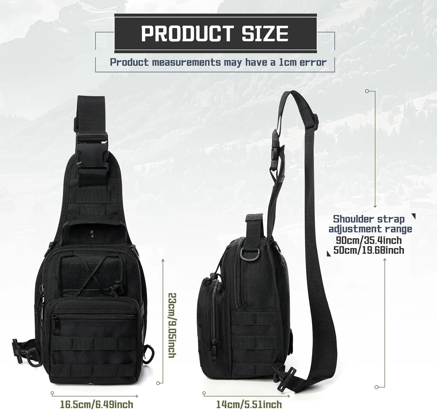 Tactical Sling Bag Backpack for Men, Waterproof Military Crossbody Bag Shoulder Backpack for Hiking, Outdoor Sports, Black