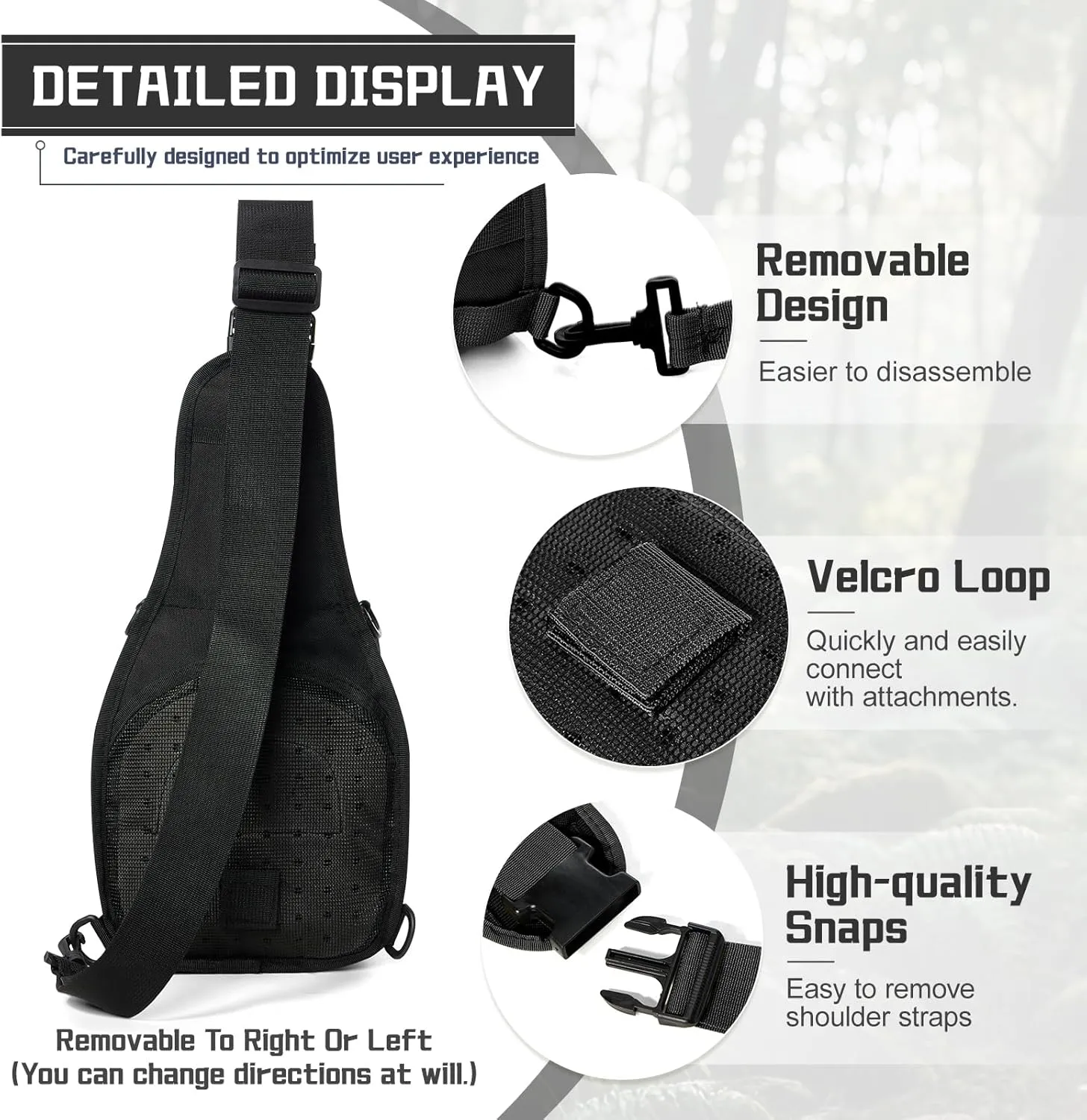 Tactical Sling Bag Backpack for Men, Waterproof Military Crossbody Bag Shoulder Backpack for Hiking, Outdoor Sports, Black