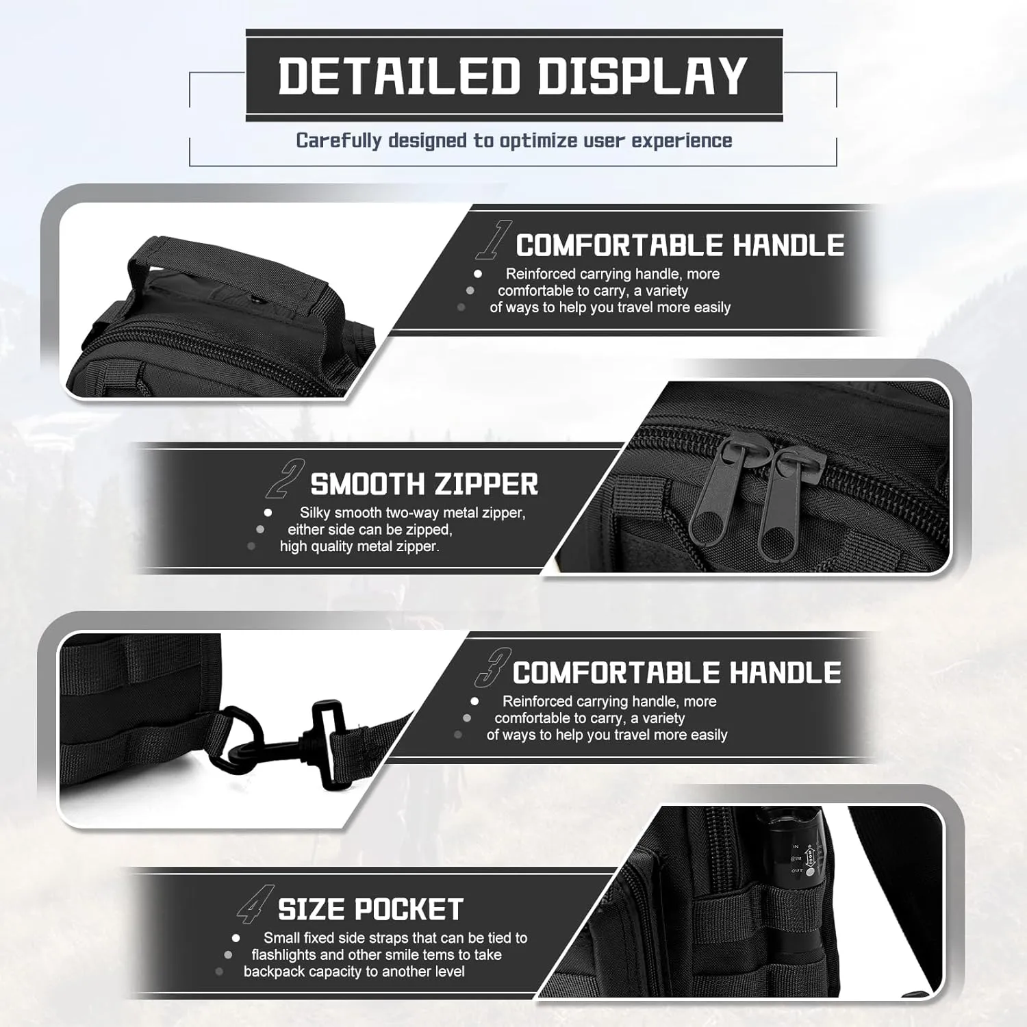 Tactical Sling Bag Backpack for Men, Waterproof Military Crossbody Bag Shoulder Backpack for Hiking, Outdoor Sports, Black