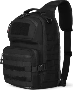 Tactical Sling Bag Pack Military Army Shoulder Cross Body Molle Edc Single One Strap Crossbody Backpack 15L (Black)