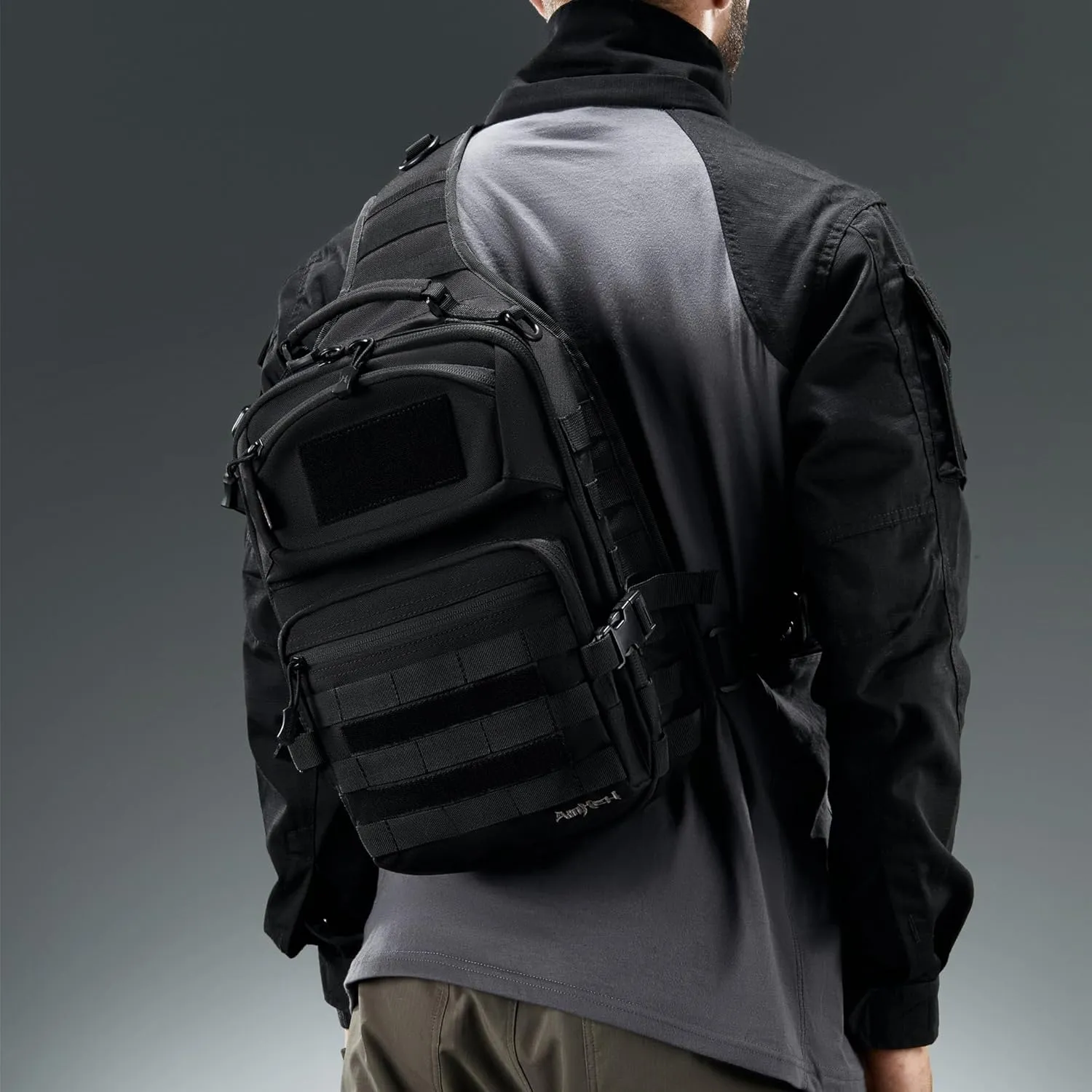 Tactical Sling Bag Pack Military Army Shoulder Cross Body Molle Edc Single One Strap Crossbody Backpack 15L (Black)