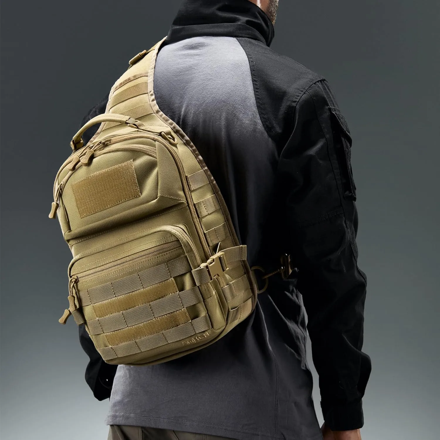 Tactical Sling Bag Pack Military Army Shoulder Cross Body Molle Edc Single One Strap Crossbody Backpack 15L (Tan)
