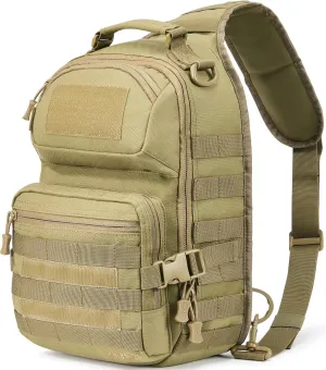 Tactical Sling Bag Pack Military Army Shoulder Cross Body Molle Edc Single One Strap Crossbody Backpack 15L (Tan)