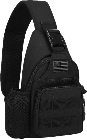 Tactical Sling Crossbody Backpack with Water Bottle Holder, MOLLE EDC Shoulder Sling Chest Bags with USB Charging Port for Travel Walk(Black)
