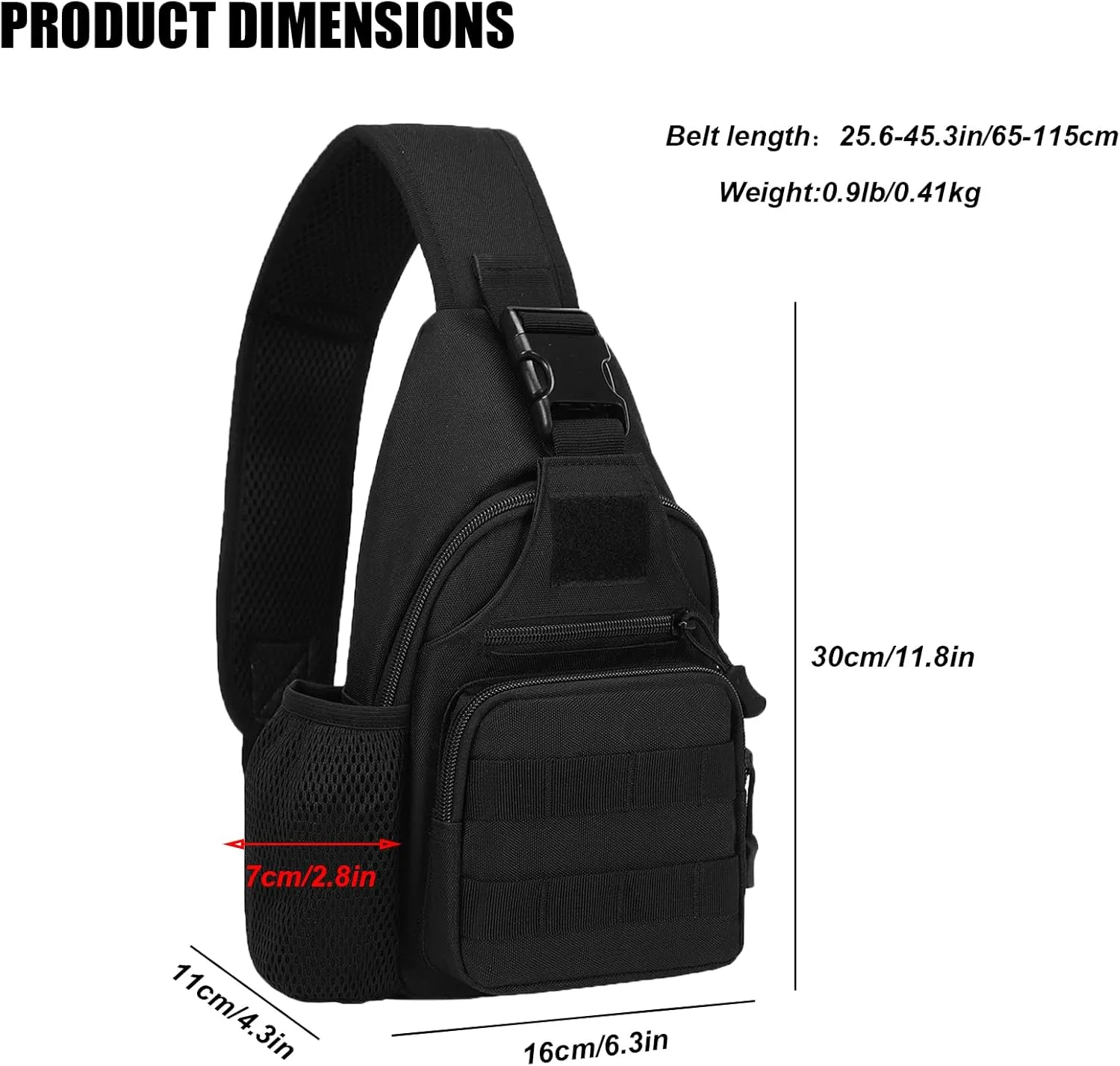 Tactical Sling Crossbody Backpack with Water Bottle Holder, MOLLE EDC Shoulder Sling Chest Bags with USB Charging Port for Travel Walk(Black)