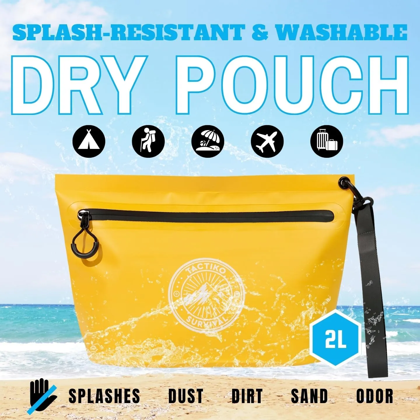Tactiko Heavy-Duty 2L Splash Water Resistant Zipper Pouch - Hold-All Organizer for Dry Bags, Travel Bags