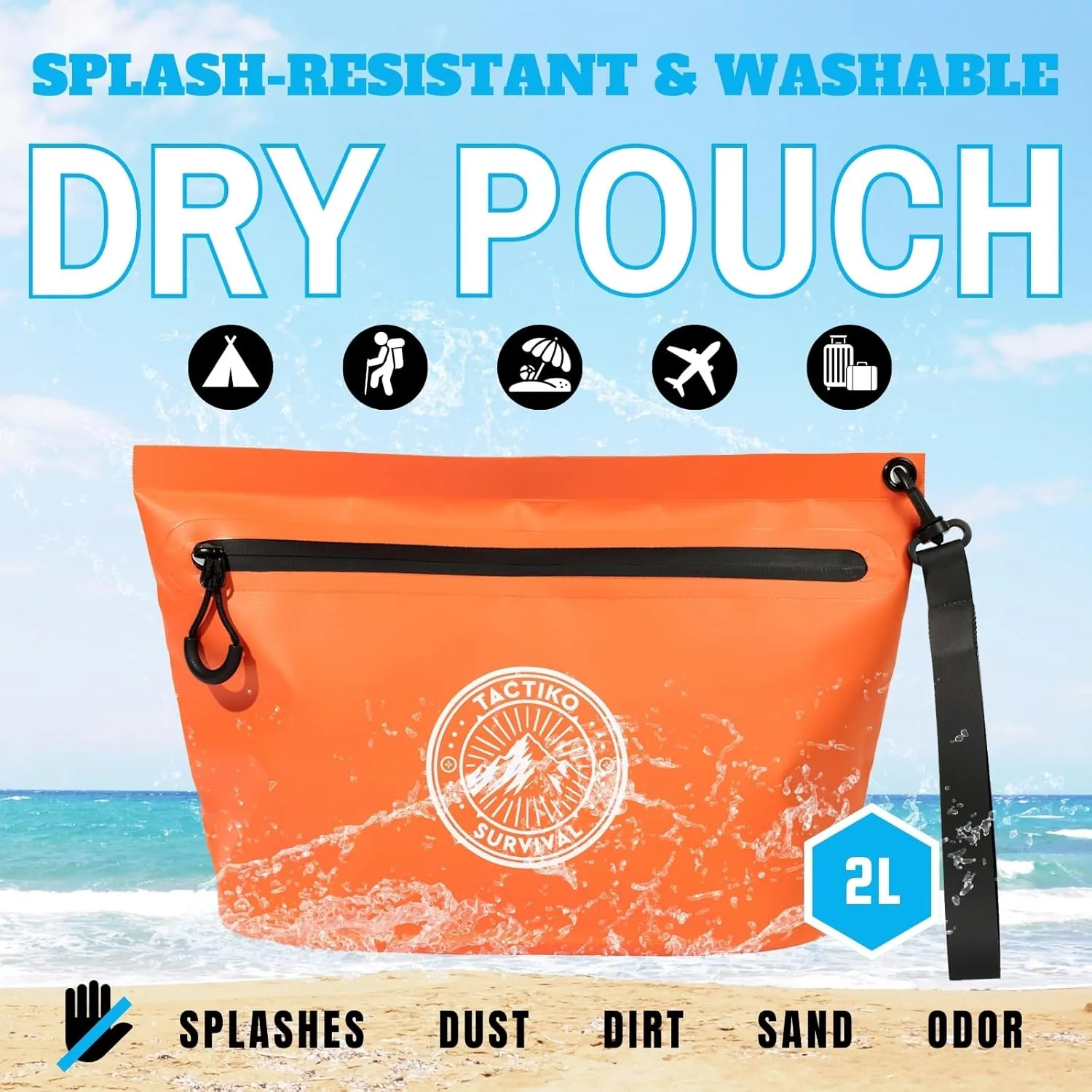 Tactiko Heavy-Duty 2L Splash Water Resistant Zipper Pouch - Hold-All Organizer for Dry Bags, Travel Bags