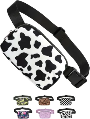 Tapp Collections Unisex Mini Crossbody Belt Bag with Adjustable Strap Small Waist Pouch for Workout Running Traveling Hiking - A Pattern/Cow Black & White
