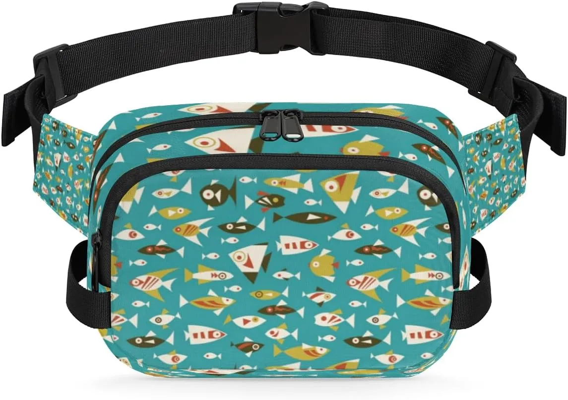 Tavisto Cartoon Ocean Fishes Durable Waterproof Fanny Pack with Double Zipper Closure - Organize Your Essentials with Ease - Lightweight and Comfortable for Men and Women