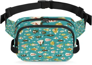 Tavisto Cartoon Ocean Fishes Durable Waterproof Fanny Pack with Double Zipper Closure - Organize Your Essentials with Ease - Lightweight and Comfortable for Men and Women