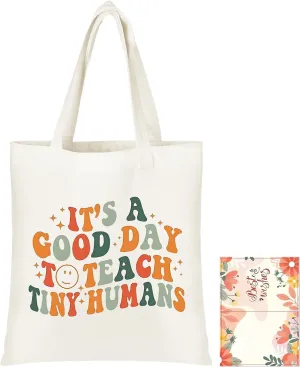 Teacher Appreciation Gifts, Canvas Tote Bag Aesthetic for Women, Reusable Cloth Cotton Bags for Travel Beach Summer, Trendy Grocery Shopping Bag, Ideal Gift for Teacher